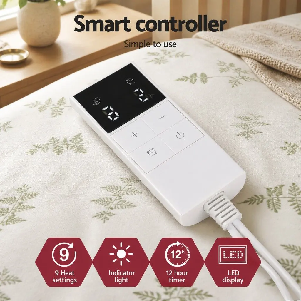 Electric Blanket Double Fitted Heated Pad Machine Washable Bamboo Fabric White