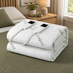 King Fitted Electric Blanket Bamboo Fabric Heated Pad Underlay Machine Washable