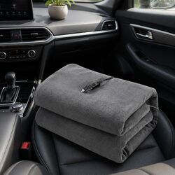 Electric Car Throw Blanket 12V DC Heated Rug for Vehicles Camping Cosy Grey
