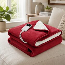 Electric Heated Throw Rug Burgundy Double-Sided Flannel Sherpa Blanket 9