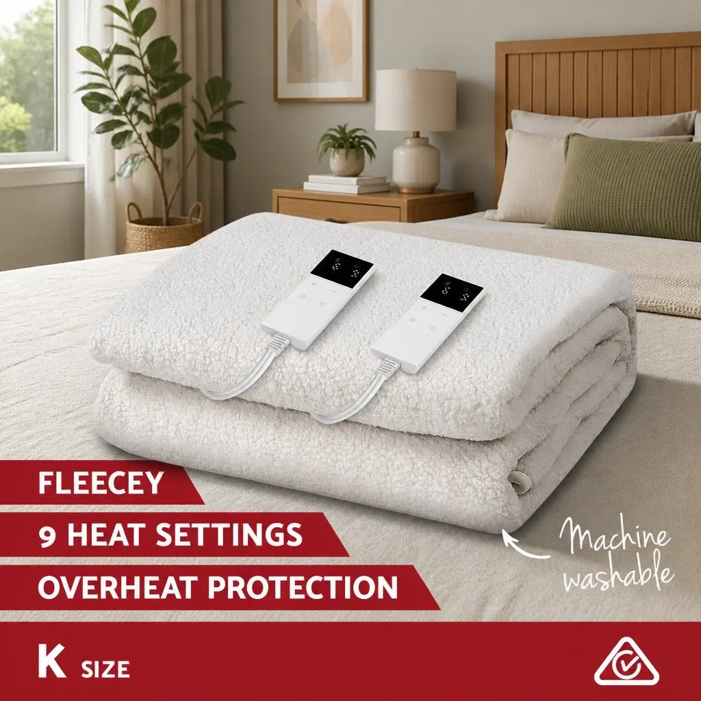 Electric Blanket Fully Fitted King Size Fleecy Underlay with Nine Temperature Settings and LED Display Controller