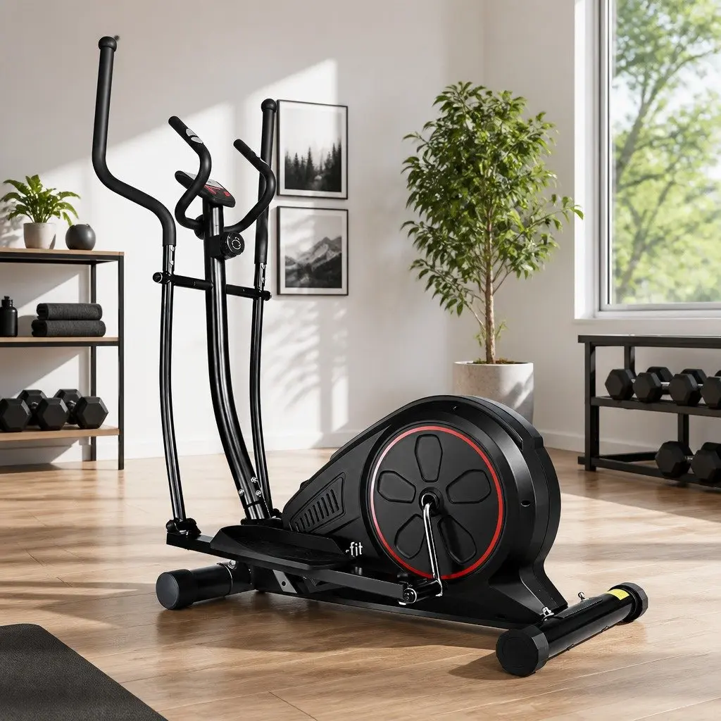 Elliptical Cross Trainer Exercise Bike Low Impact Full Body Workout Adjustable Resistance LCD Display Black