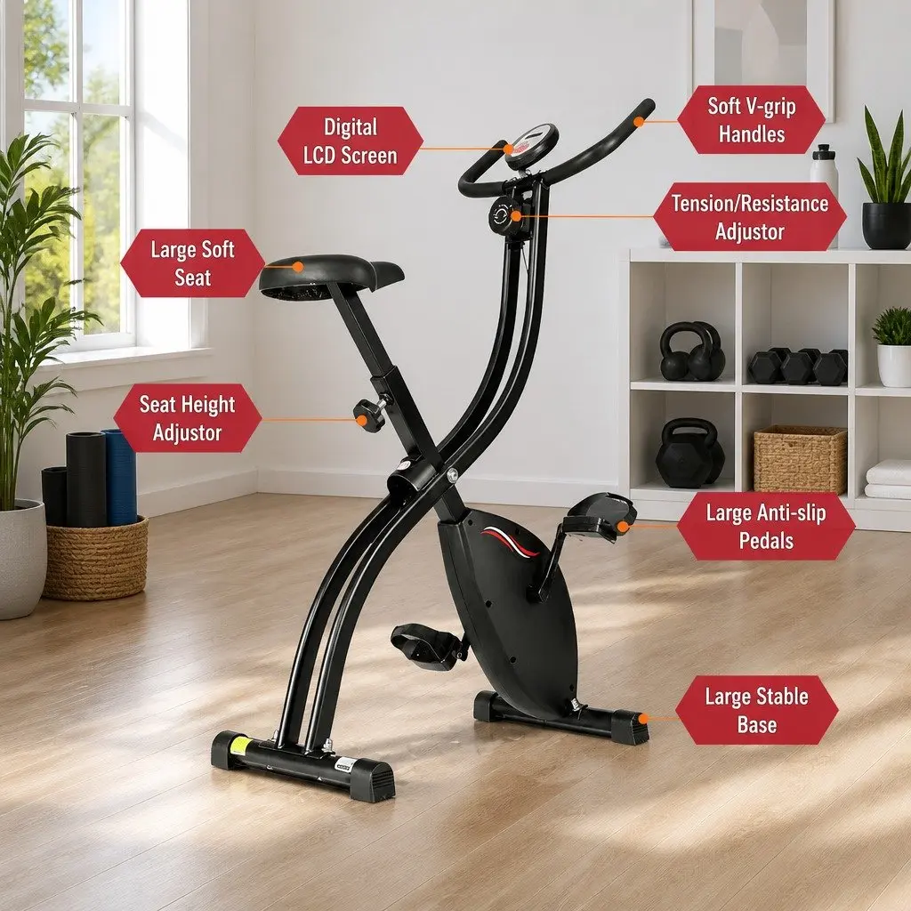 Folding Exercise Bike Magnetic Stationary Indoor Cycling Cardio Fitness Machine