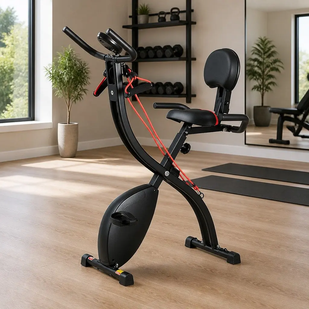 Folding Exercise Bike Magnetic Resistance Indoor Cycling X-Frame Compact Gym