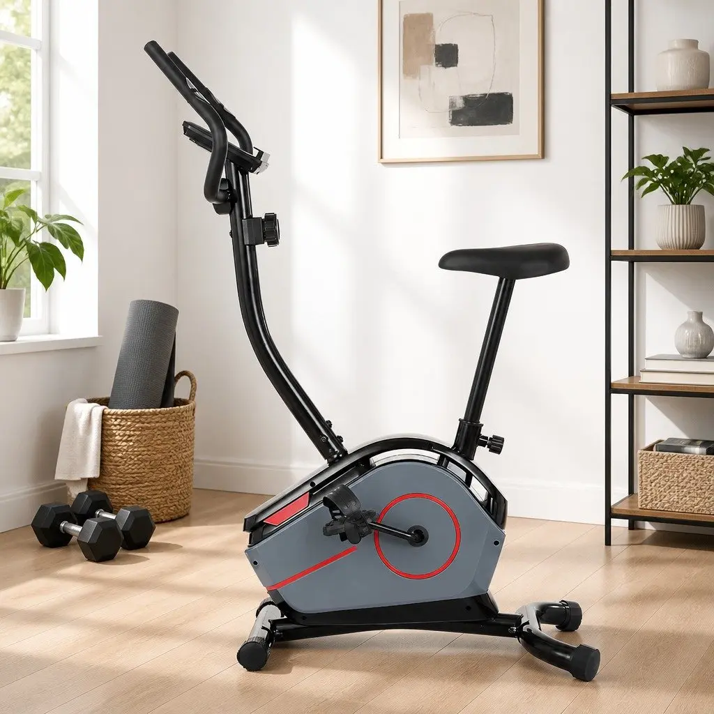 Upright Exercise Bike Magnetic Resistance 8 Levels Home Gym Cardio Fitness Black Grey