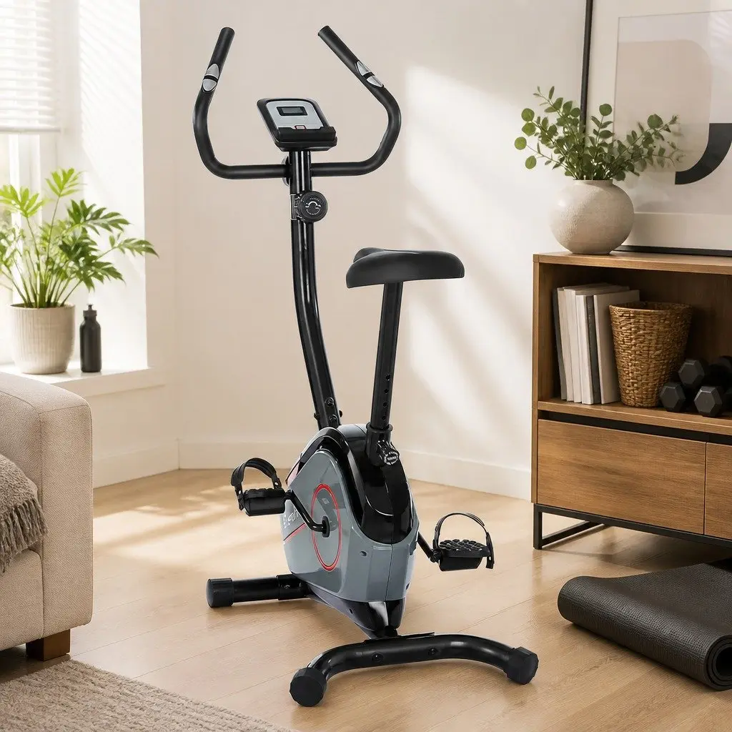 Upright Exercise Bike Magnetic Resistance 8 Levels Home Gym Cardio Fitness Black Grey