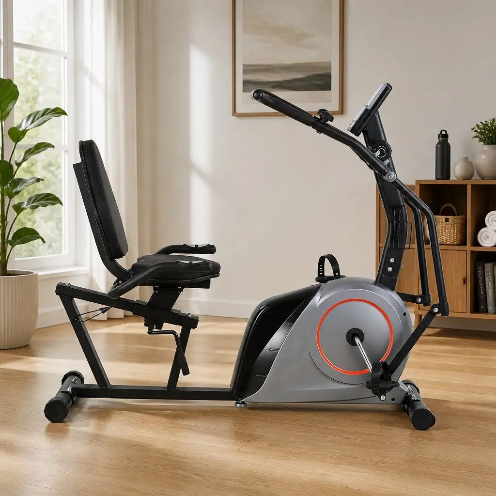 Recumbent Exercise Bike Magnetic Resistance Bluetooth Adjustable Seat Black