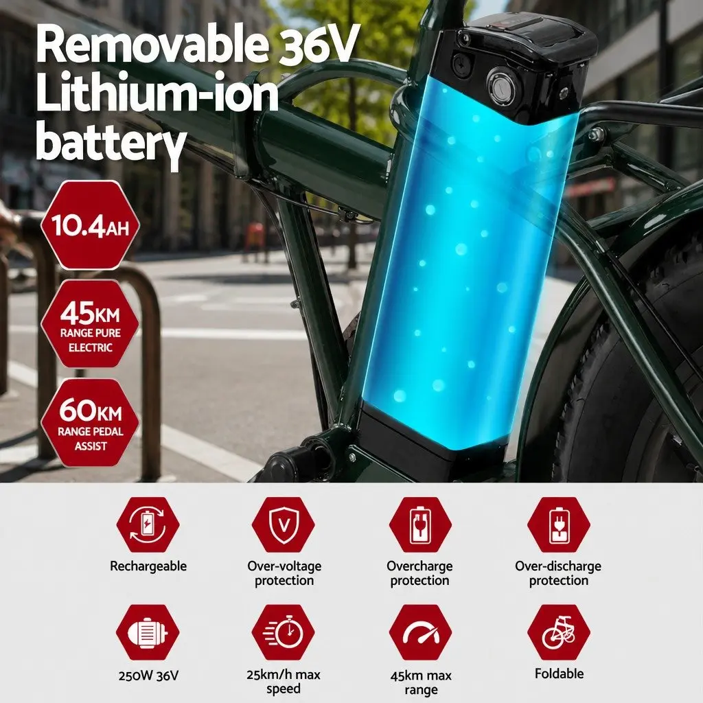 20 Inch Folding Electric Bike Urban Commuter eBike 250W Motor 36V Battery