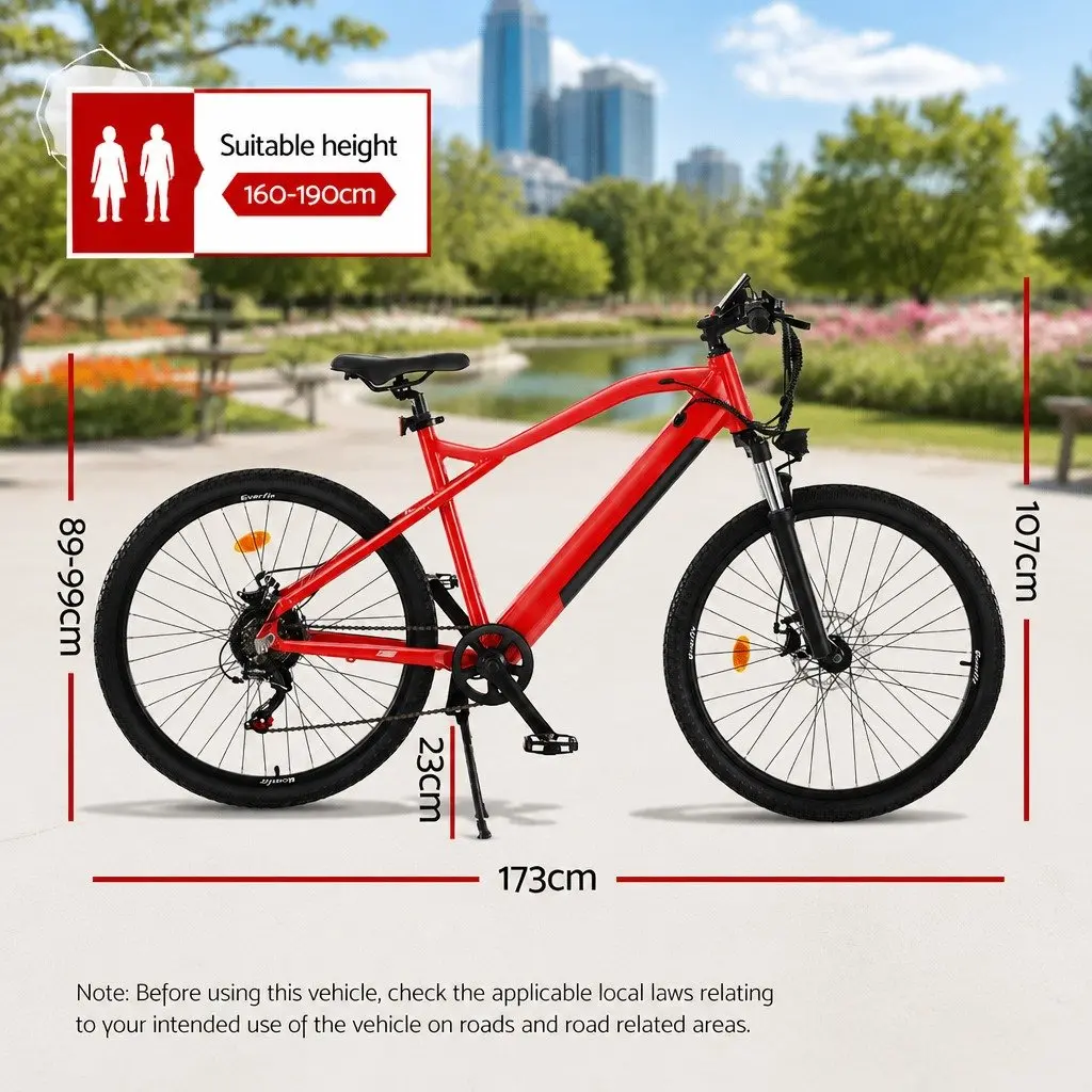 26 Inch Electric Mountain Bike eBike 250W Motor 36V Li-ion Battery Red