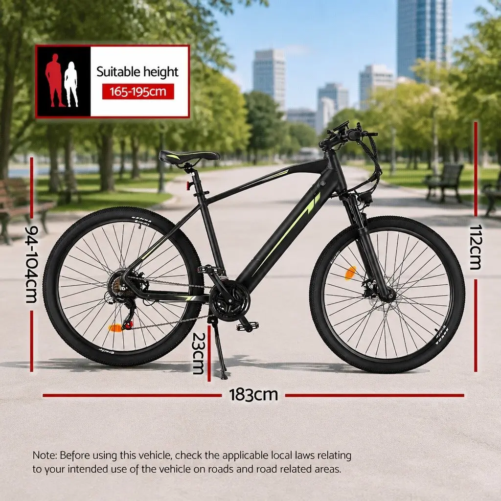 Electric Mountain Bike 250W Motor 27.5 Inch Wheel 21 Speed Aluminium Alloy Frame Black