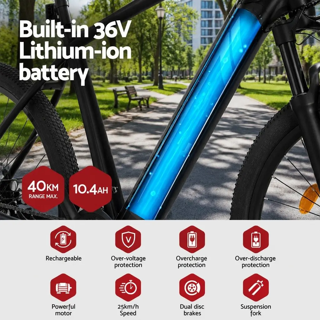 Electric Mountain Bike 250W Motor 27.5 Inch Wheel 21 Speed Aluminium Alloy Frame Black