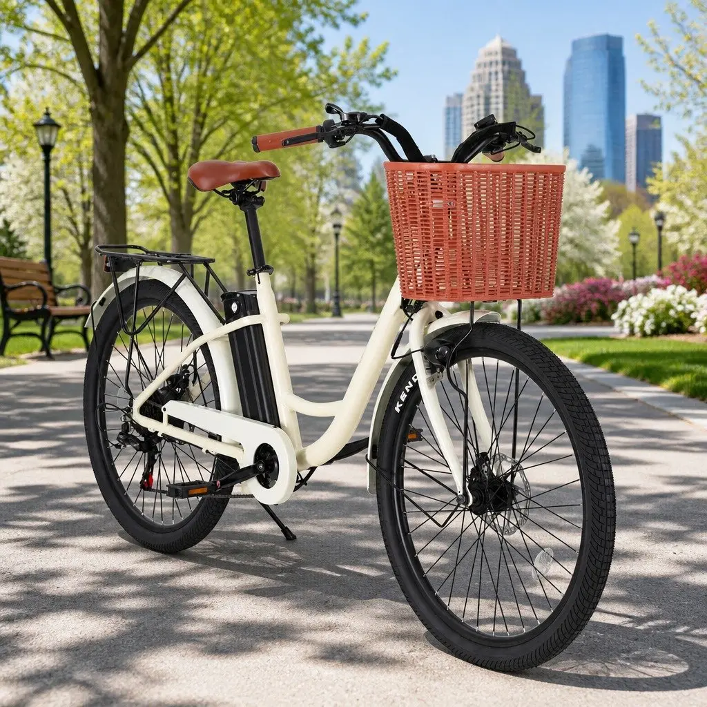 Electric City Bike 26" eBike Commuter Bicycle Brushless Motor Battery Powered