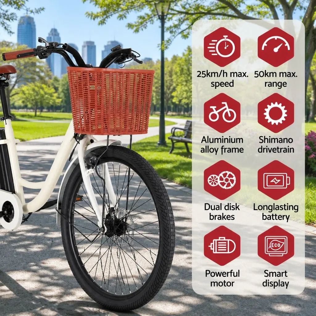 Electric City Bike 26" eBike Commuter Bicycle Brushless Motor Battery Powered
