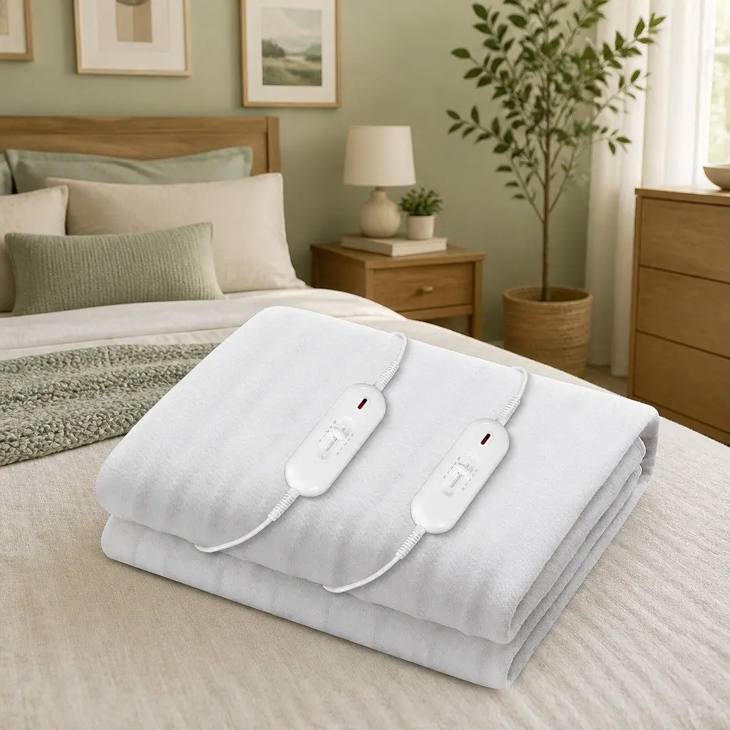 King Size Electric Blanket Fully Fitted Polyester Warm Bedding White