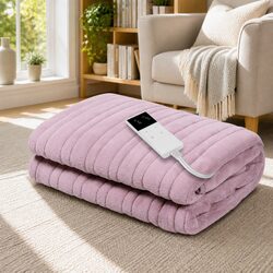 Electric Heated Throw Rug Fleece Blanket Pink Sofa Couch Warm 160x130cm