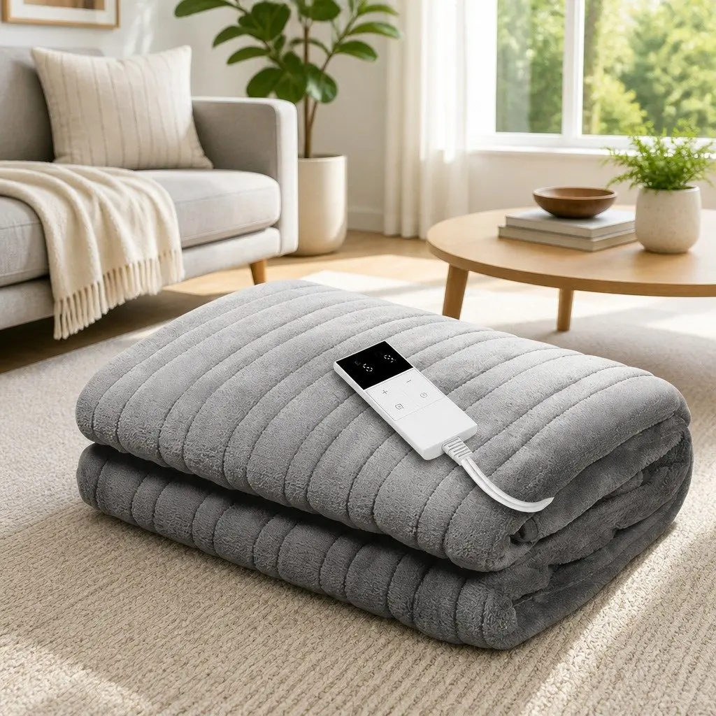 Electric Heated Throw Rug Fleece Blanket Washable Warm Cosy Silver 160x130cm