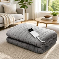 Electric Heated Throw Rug Fleece Blanket Washable Warm Cosy Silver 160x130cm