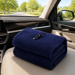 Electric Heated Blanket 12V DC Car Truck Throw Travel Camping Navy Blue
