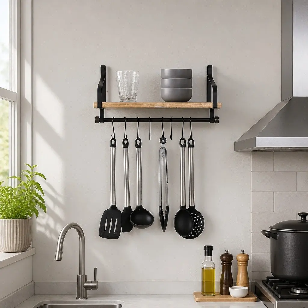 Floating Shelf Brackets Industrial Style Paulownia Wood 43cm Natural Wood