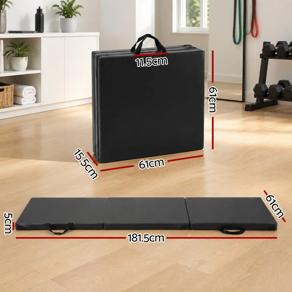 Gymnastics Mat Folding Exercise Floor Mat Portable 3 Fold Tumbling Mat Black
