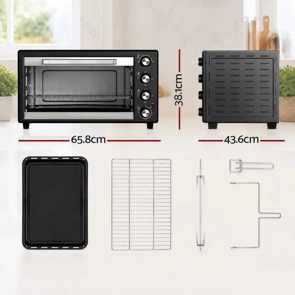 60L Convection Oven Electric Fryer Portable Kitchen Baking Roasting Grilling Black Silver