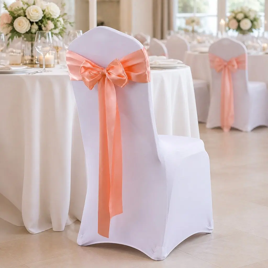 Satin Fabric Chair Sashes Coral Wedding Event Decoration 20x