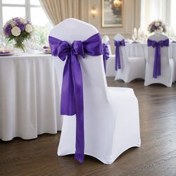 50 Pcs Satin Chair Sashes Table Runners Eggplant Purple Wedding Party Decor
