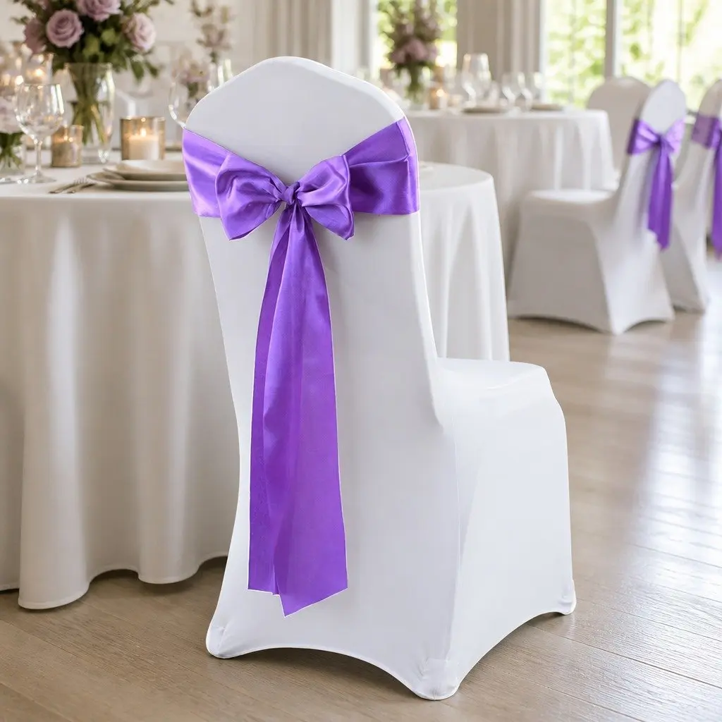 Satin Chair Sashes Stain Resistant 278x18cm Lavender