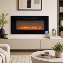 Electric Fireplace Wall Mounted Insert 1800W 3D Flame Effects Remote Control