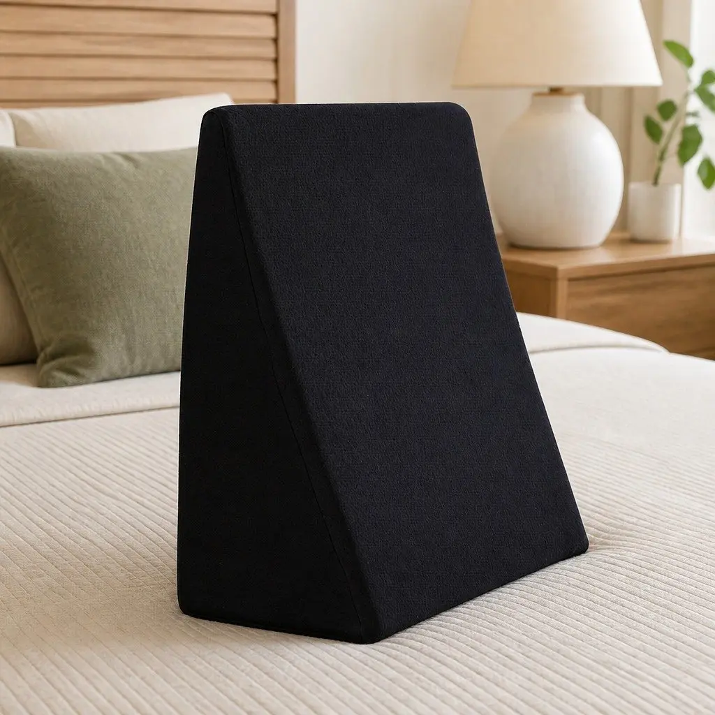 Wedge Pillow Memory Foam Cool Gel Back Support Cushion Black 61x61x25cm