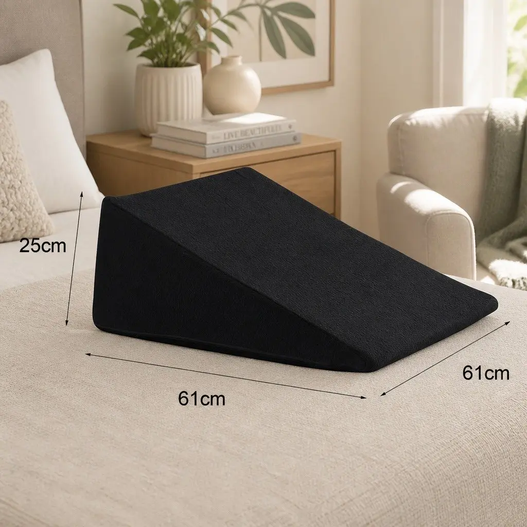 Wedge Pillow Memory Foam Cool Gel Back Support Cushion Black 61x61x25cm