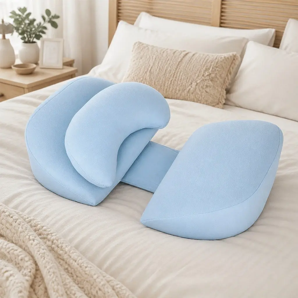 Pregnancy Pillow Full Body Maternity Support Adjustable Width Soft Blue Cotton and Spandex