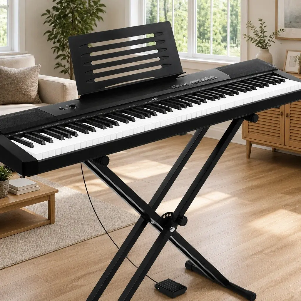 88 Key Electronic Piano Keyboard Touch Sensitive Black with Adjustable Stand