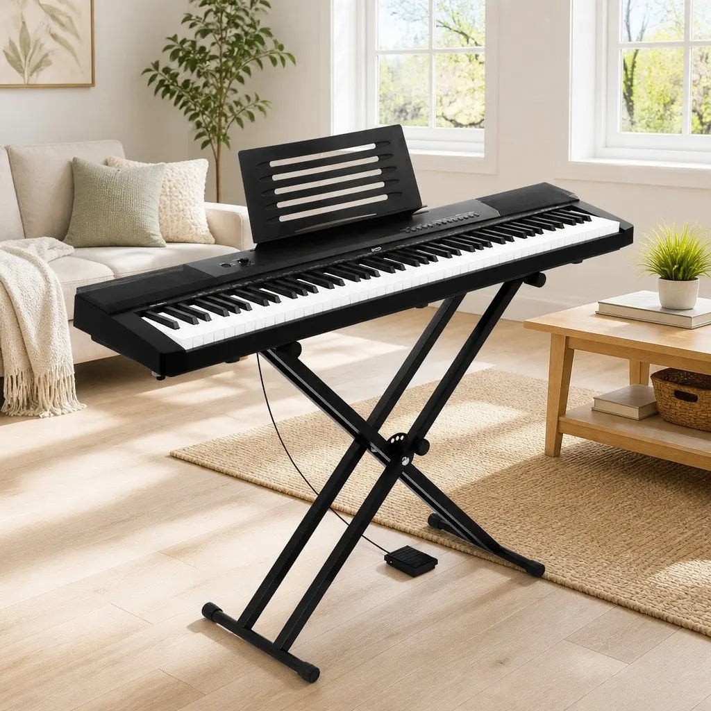 88 Key Electronic Piano Keyboard Touch Sensitive Black with Adjustable Stand