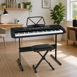 61 Key Electronic Keyboard Digital Piano Music Portable Stand Stool Black