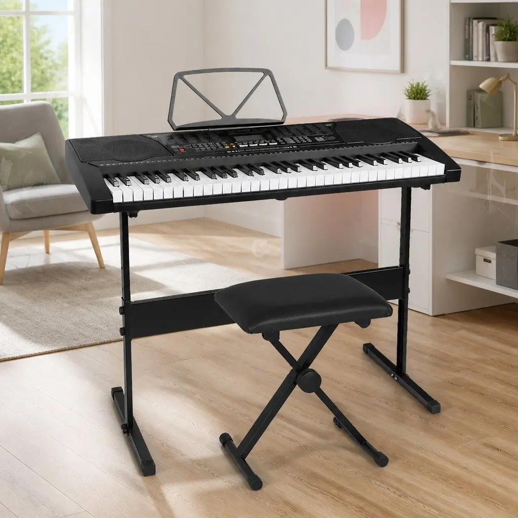 61 Keys Electronic Piano Keyboard Digital Lighted Keys LCD Black