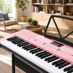 61-Key Electronic Keyboard Piano Digital Musical Instrument Lighted Keys Pink