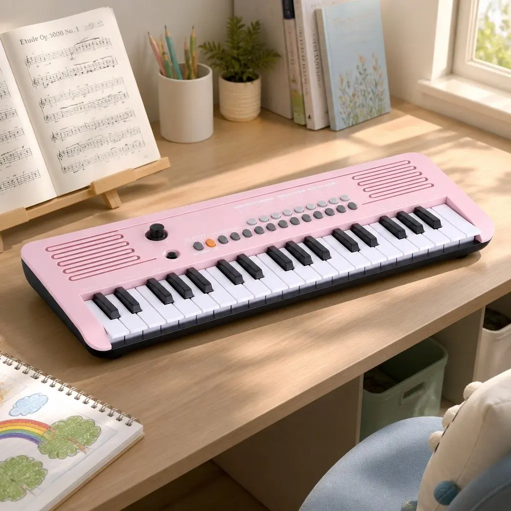 37-Key Digital Piano Keyboard Interactive Lesson Mode Portable Compact Pink