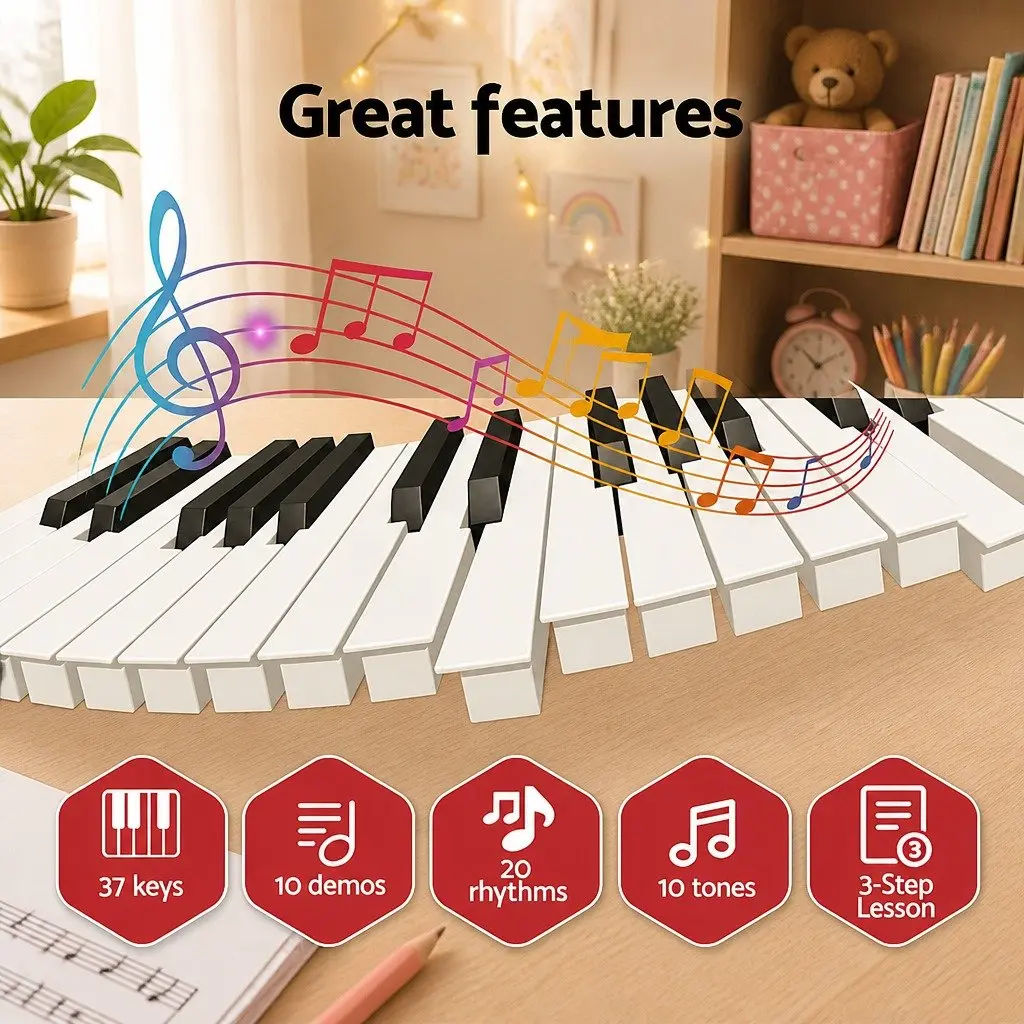 37-Key Digital Piano Keyboard Interactive Lesson Mode Portable Compact Pink