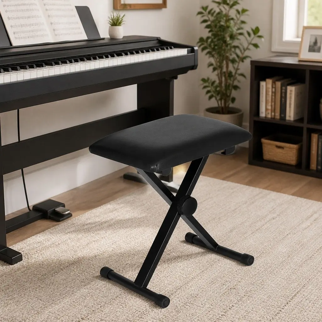 Piano Stool Adjustable Height Portable Black Fabric Chair