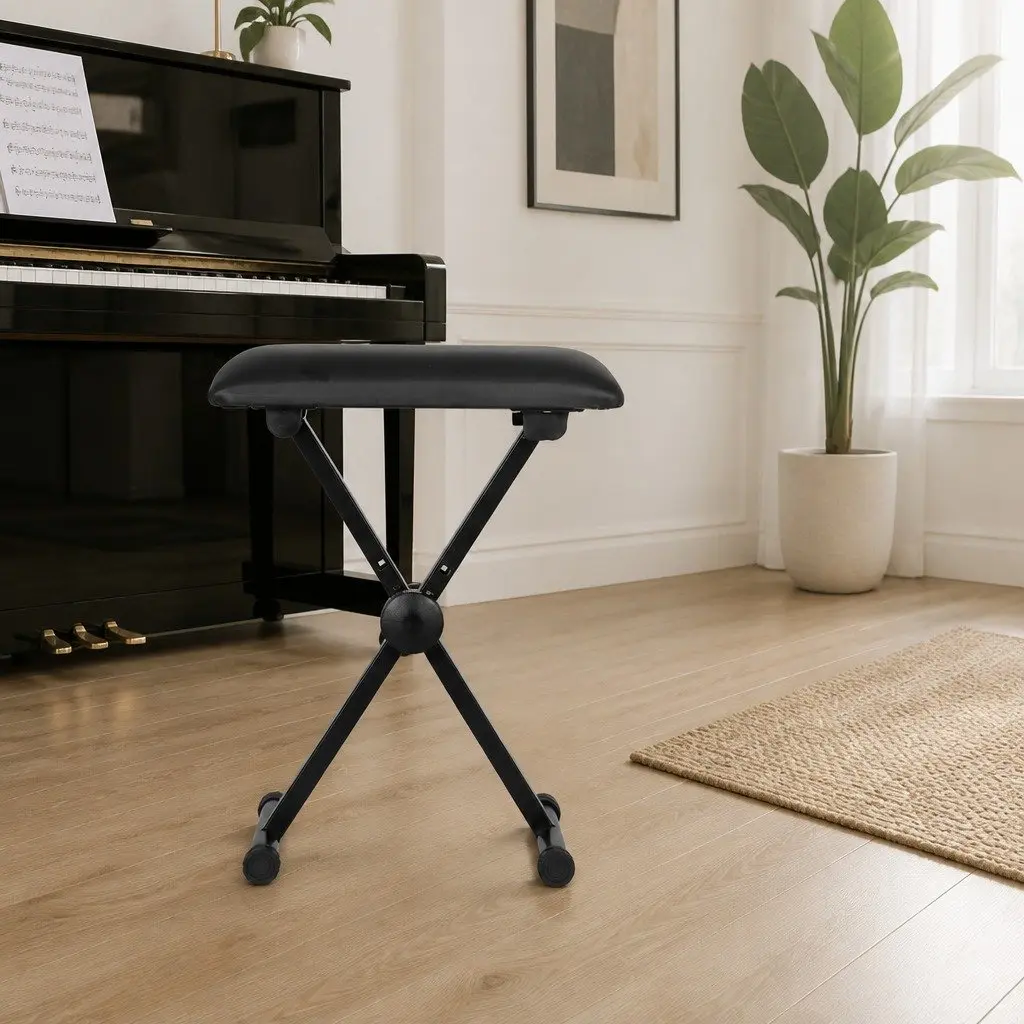 Piano Stool Adjustable Height Portable Black Fabric Chair