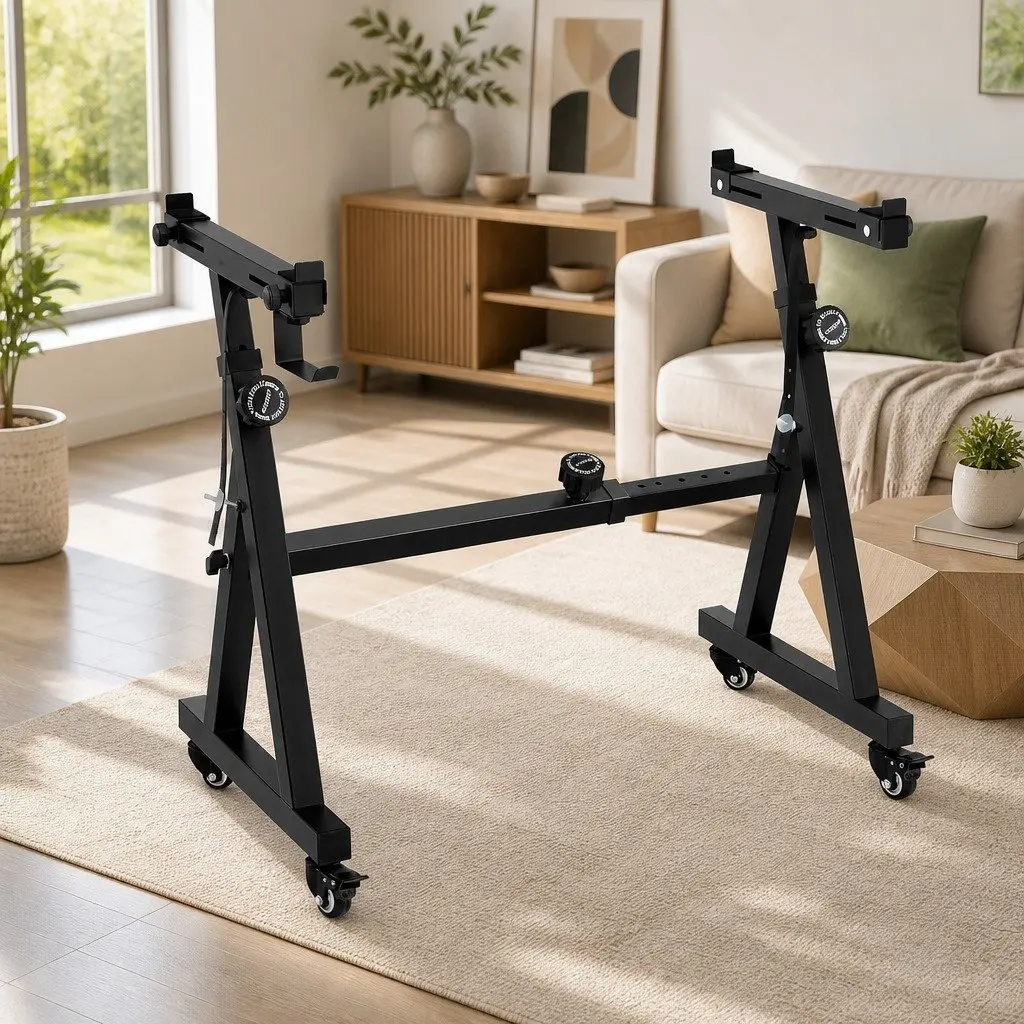 Piano Stand Heavy Duty Adjustable Z-Frame Lockable Wheels Black