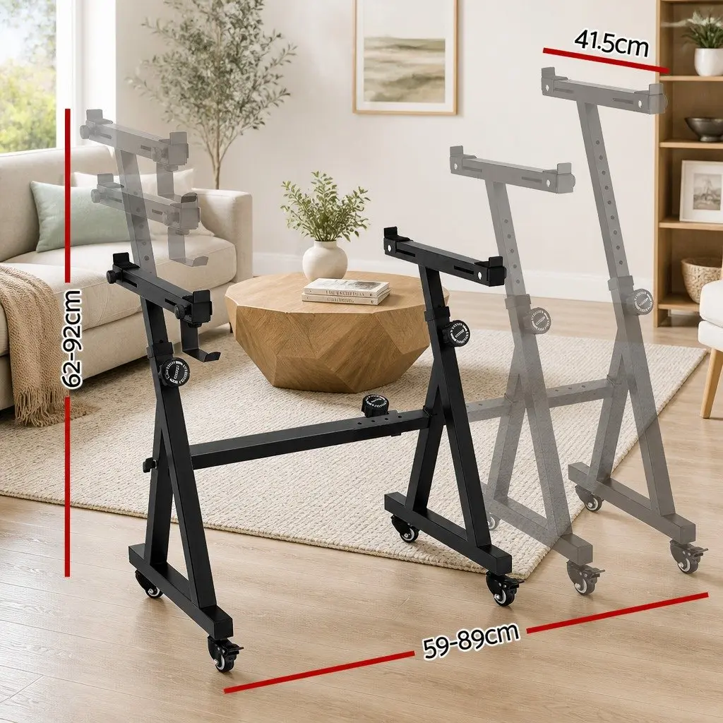 Piano Stand Heavy Duty Adjustable Z-Frame Lockable Wheels Black