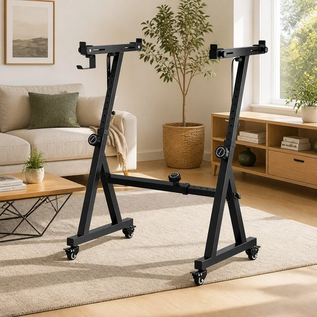 Piano Stand Heavy Duty Adjustable Z-Frame Lockable Wheels Black