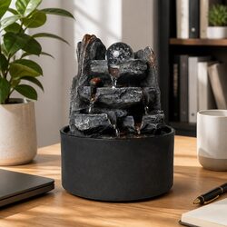 Tabletop Water Fountain Resin Indoor Water Feature 3 Flow Levels Office Desk
