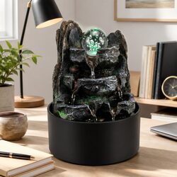 Tabletop Water Fountain Resin LED Light 3 Flow Levels Waterfall Desktop Office