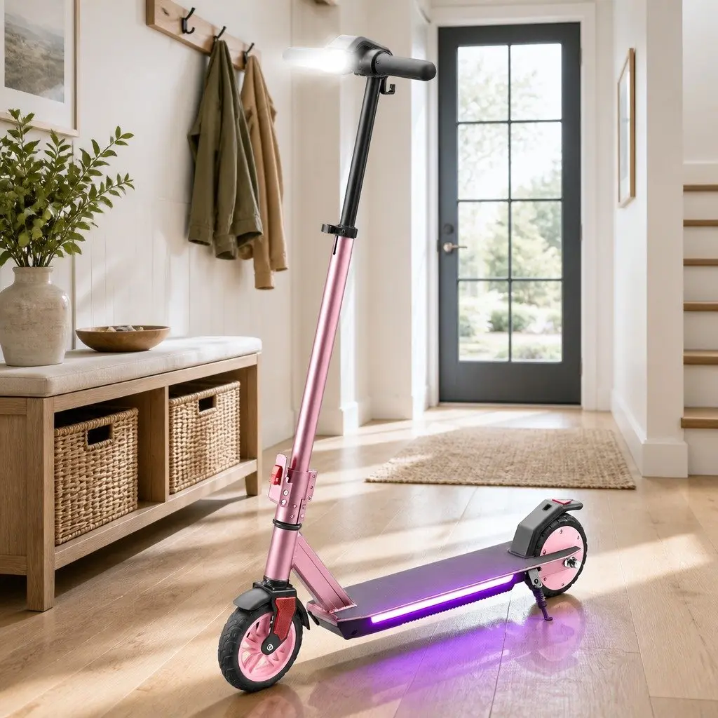 Electric Scooter 180W Adjustable Height 18KM/H Pink Foldable Portable