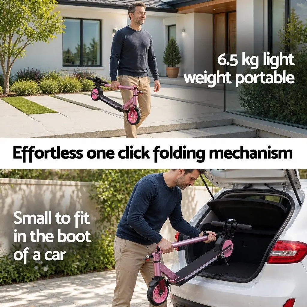 Electric Scooter 180W Adjustable Height 18KM/H Pink Foldable Portable