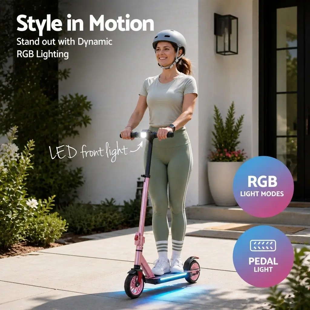 Electric Scooter 180W Adjustable Height 18KM/H Pink Foldable Portable