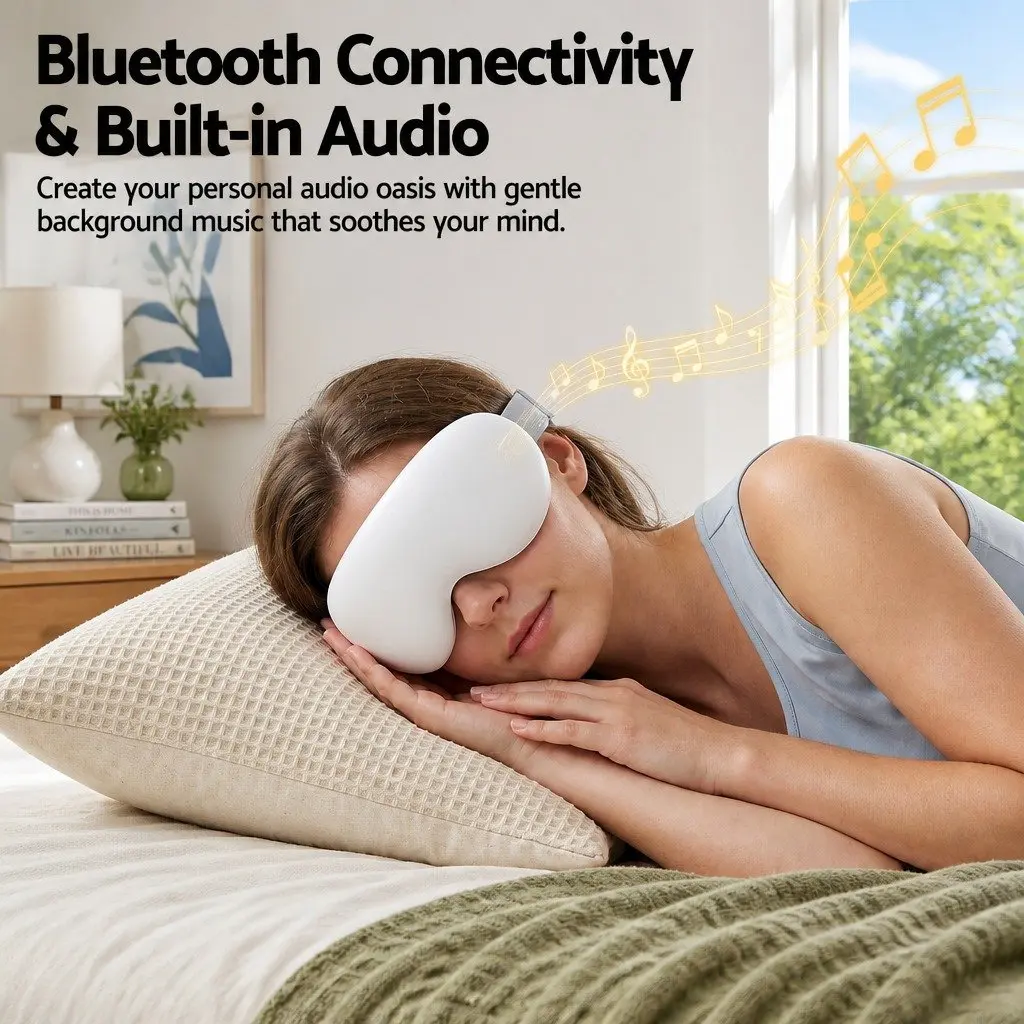 Dual Hot Cold Compress Eye Massager 12 Vibrating Nodes Wireless Bluetooth Adjustable White